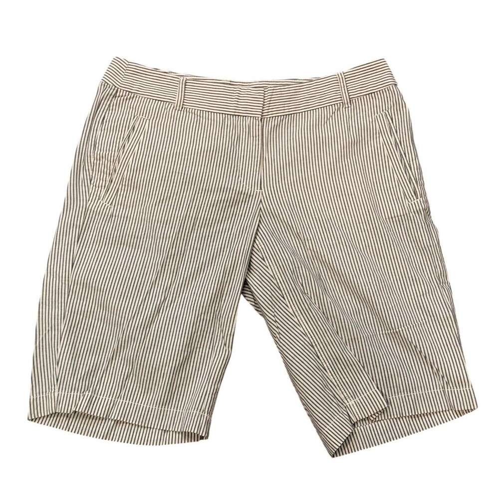 J Crew Shorts Womens Size 4 Cotton Blue Striped Bermuda Shorts 11”